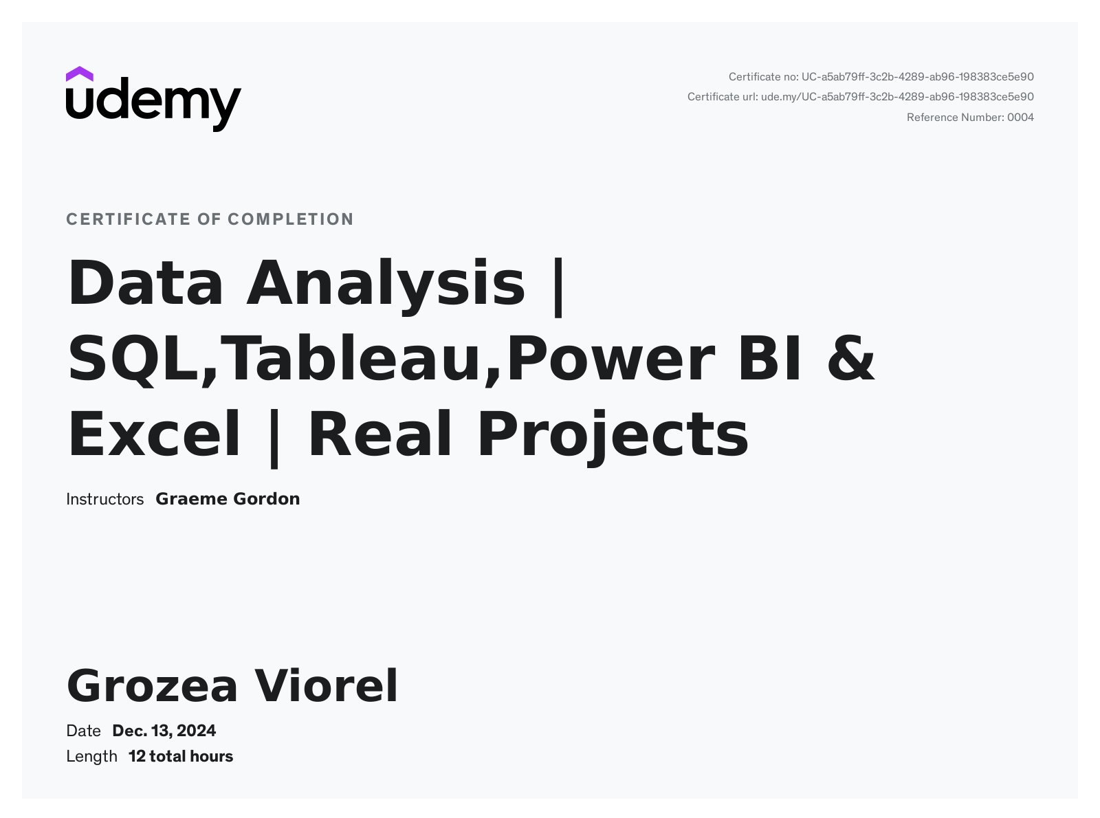 Data Analysis Certificate
